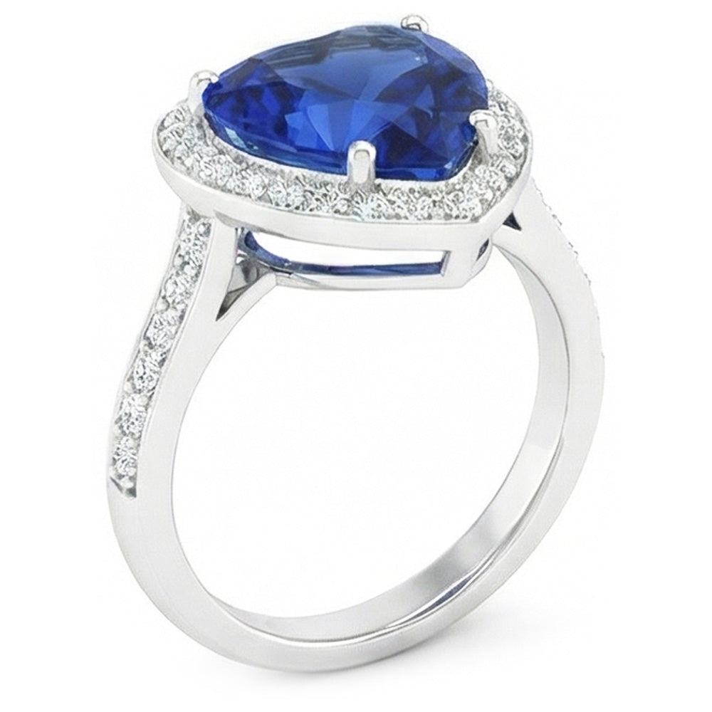 Sri Lanka Blue Sapphire Natural Earth Mined Diamond ( Not Lab Grown ) Ring White Gold 4.5 Ct