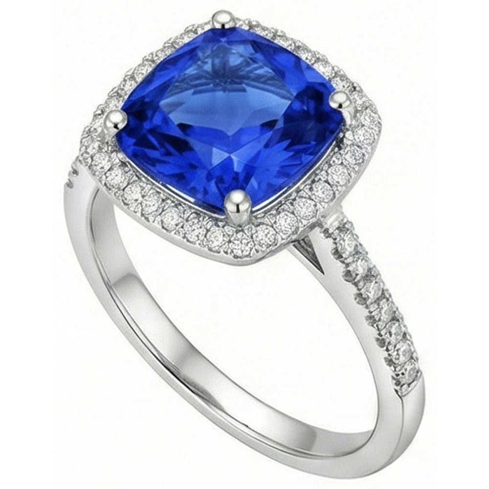 Sri Lanka Blue Sapphire Natural Earth Mined Diamond ( Not Lab Grown ) s 3.30 Ct Ring White Gold 14K
