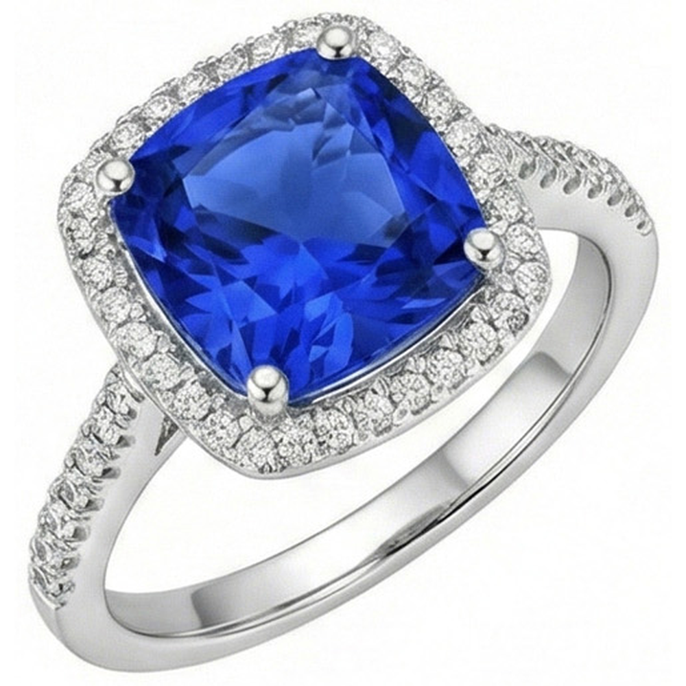Sri Lanka Blue Sapphire Natural Earth Mined Diamond ( Not Lab Grown ) s 3.30 Ct Ring White Gold 14K