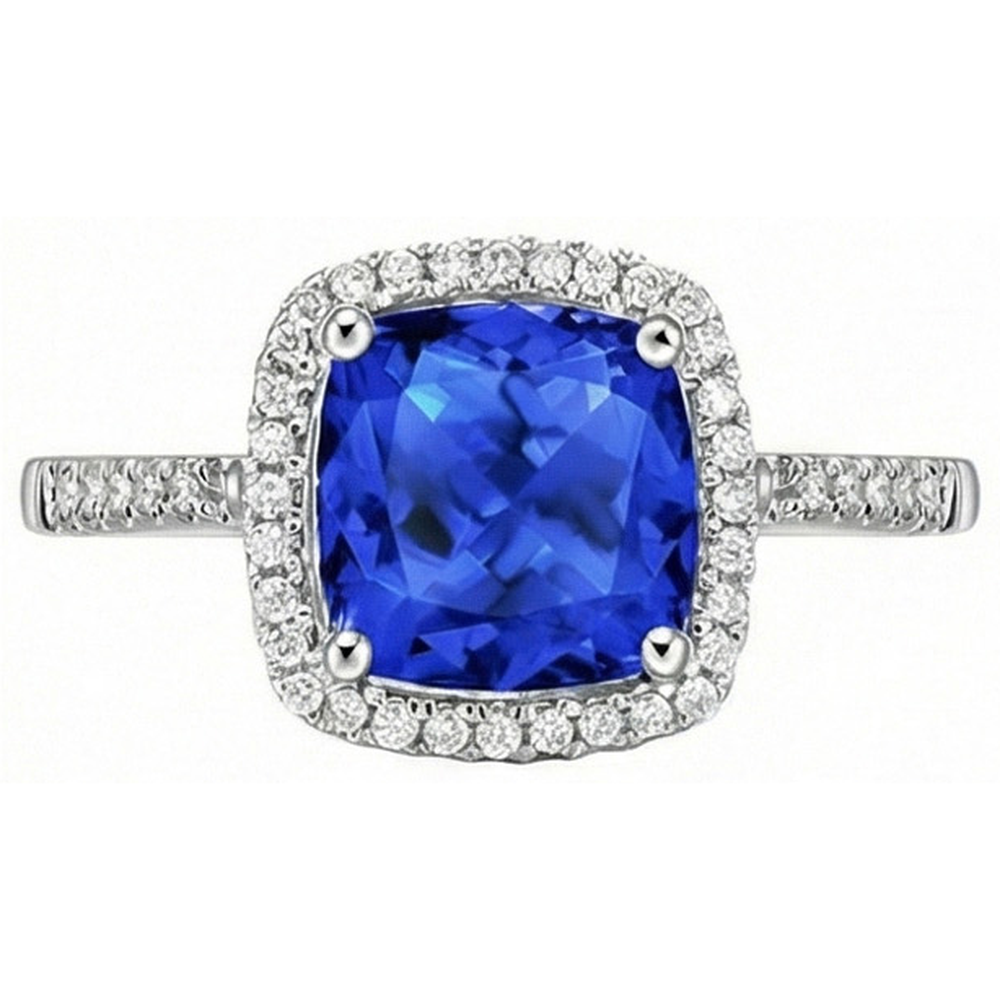 Sri Lanka Blue Sapphire Natural Earth Mined Diamond ( Not Lab Grown ) s 3.30 Ct Ring White Gold 14K