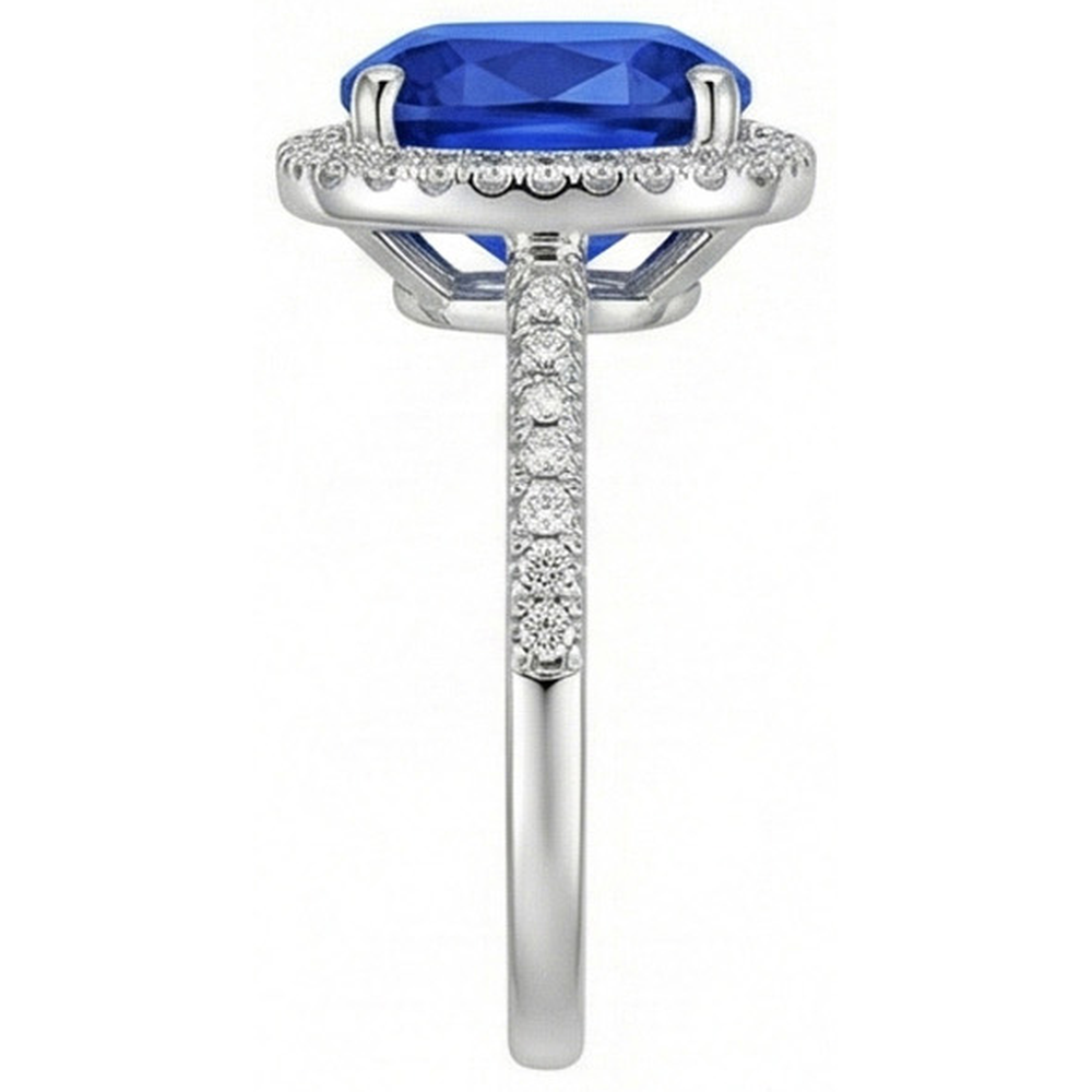 Sri Lanka Blue Sapphire Natural Earth Mined Diamond ( Not Lab Grown ) s 3.30 Ct Ring White Gold 14K