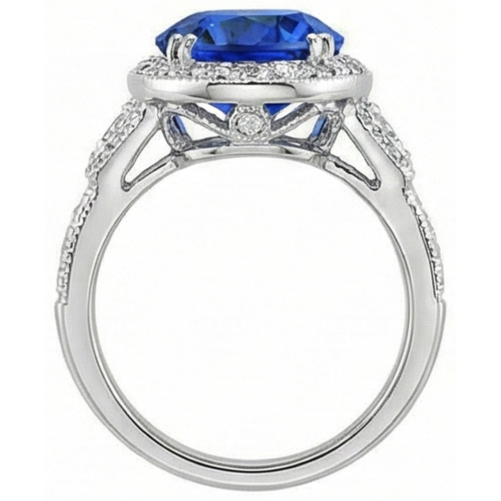 natural round sapphire 5.33ct ring profile view