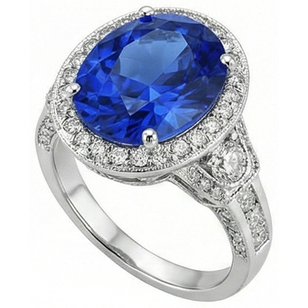natural round sapphire 5.33ct ring front view