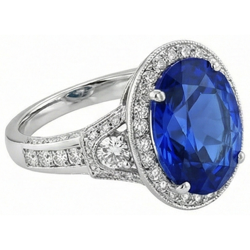 natural round sapphire 5.33ct ring close up detail