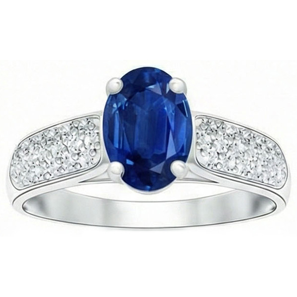 Sri Lanka Blue Sapphire Round Natural Earth Mined Diamond ( Not Lab Grown ) s Ring White Gold 4.40 Carats