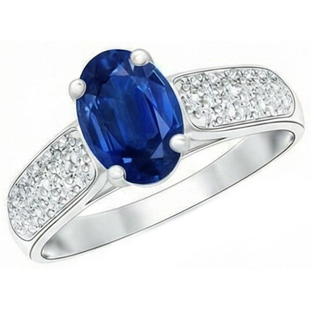 Sri Lanka Blue Sapphire Round Natural Earth Mined Diamond ( Not Lab Grown ) s Ring White Gold 4.40 Carats