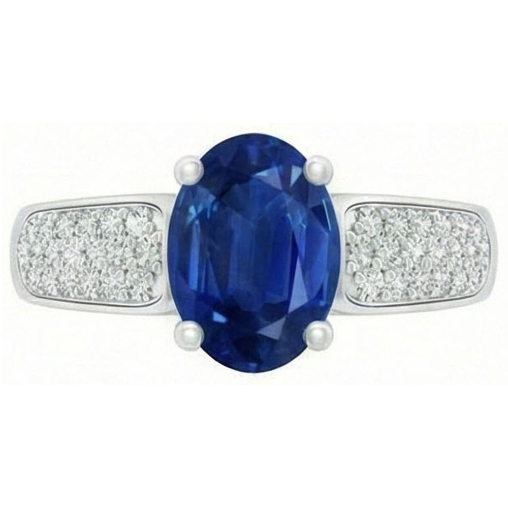 Sri Lanka Blue Sapphire Round Natural Earth Mined Diamond ( Not Lab Grown ) s Ring White Gold 4.40 Carats