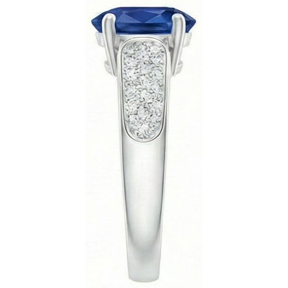 Sri Lanka Blue Sapphire Round Natural Earth Mined Diamond ( Not Lab Grown ) s Ring White Gold 4.40 Carats