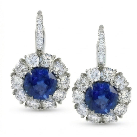 Sri Lanka Color Blue Sapphire IGI CERTIFIED Diamond Hoop Earring 5 Carats White Gold 14K
