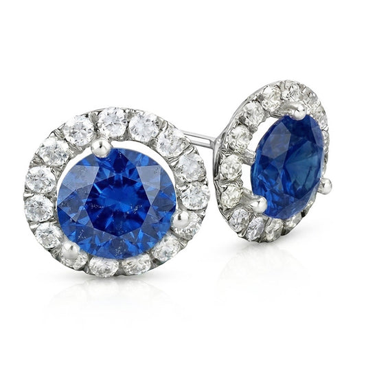 Sri Lanka Color Sapphire And Halo IGI CERTIFIED Diamond 6.40 Ct Round Cut Stud Earring