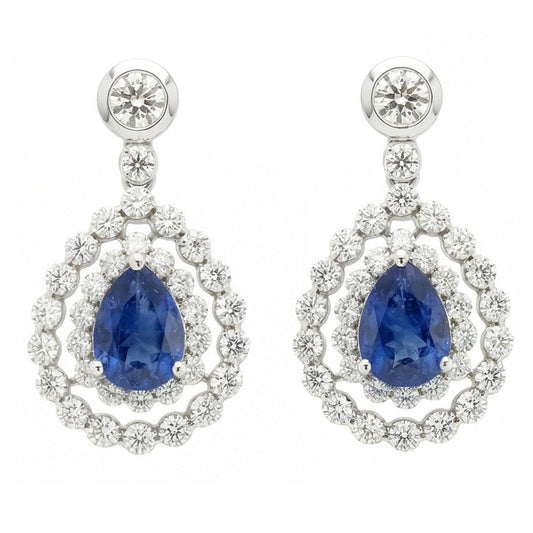 Sri Lanka Color Sapphire And IGI CERTIFIED Diamond Dangle Earring Pear Cut 5.50 Ct