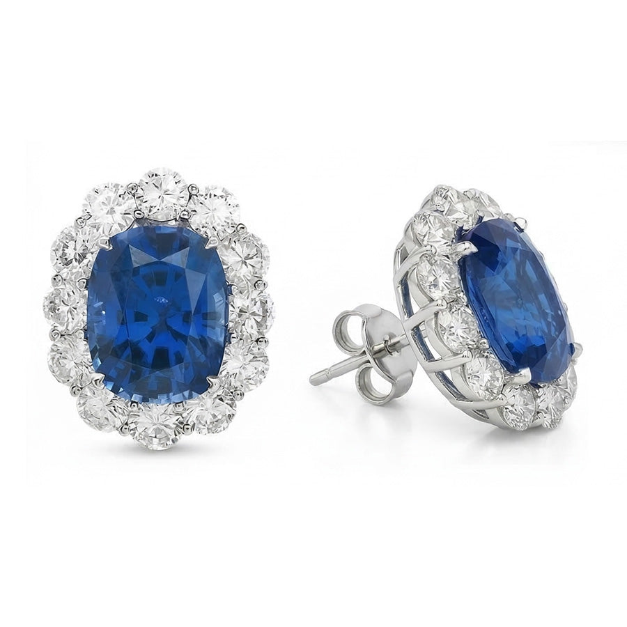 Lab Grown Sapphire Earring 6.40ct - White Gold 14K