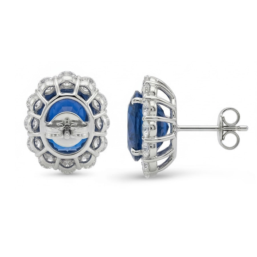 Lab Grown Sapphire Earring 6.40ct - White Gold 14K