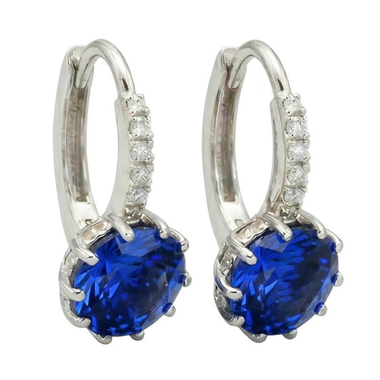 Sri Lanka Color Sapphire Round Cut IGI CERTIFIED Diamond Lady Hoop Earring 6.40 Carats