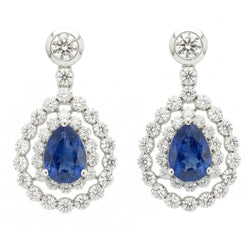 Sri Lanka Sapphire And Natural Earth Mined Diamond ( Not Lab Grown )  Dangle Earring Pear Cut 5.50 Ct