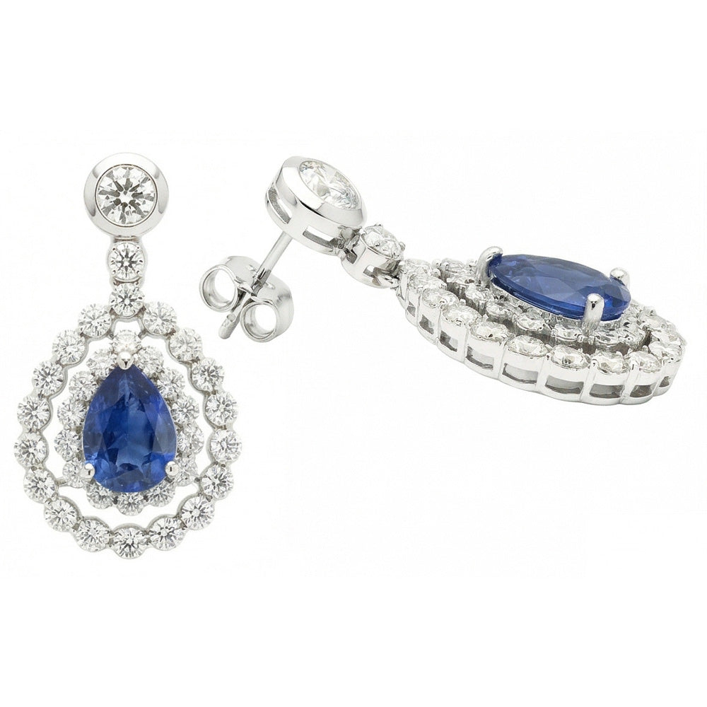 Sri Lanka Sapphire And Natural Earth Mined Diamond ( Not Lab Grown )  Dangle Earring Pear Cut 5.50 Ct