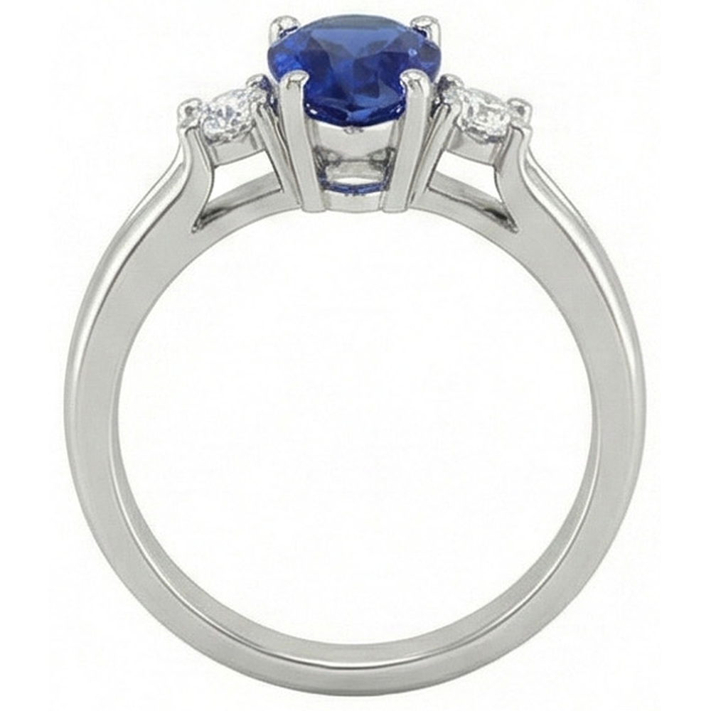 Sri Lanka Sapphire And Natural Earth Mined Diamond ( Not Lab Grown ) s 3 Stone Ring 1.70 Carats Gold 14K