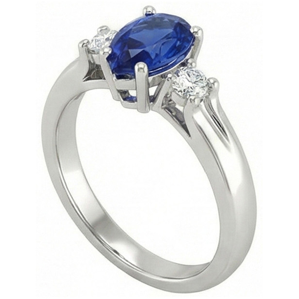 Sri Lanka Sapphire And Natural Earth Mined Diamond ( Not Lab Grown ) s 3 Stone Ring 1.70 Carats Gold 14K
