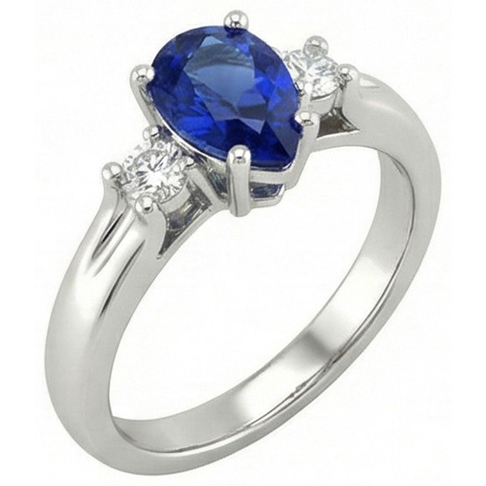 Sri Lanka Sapphire And Natural Earth Mined Diamond ( Not Lab Grown ) s 3 Stone Ring 1.70 Carats Gold 14K