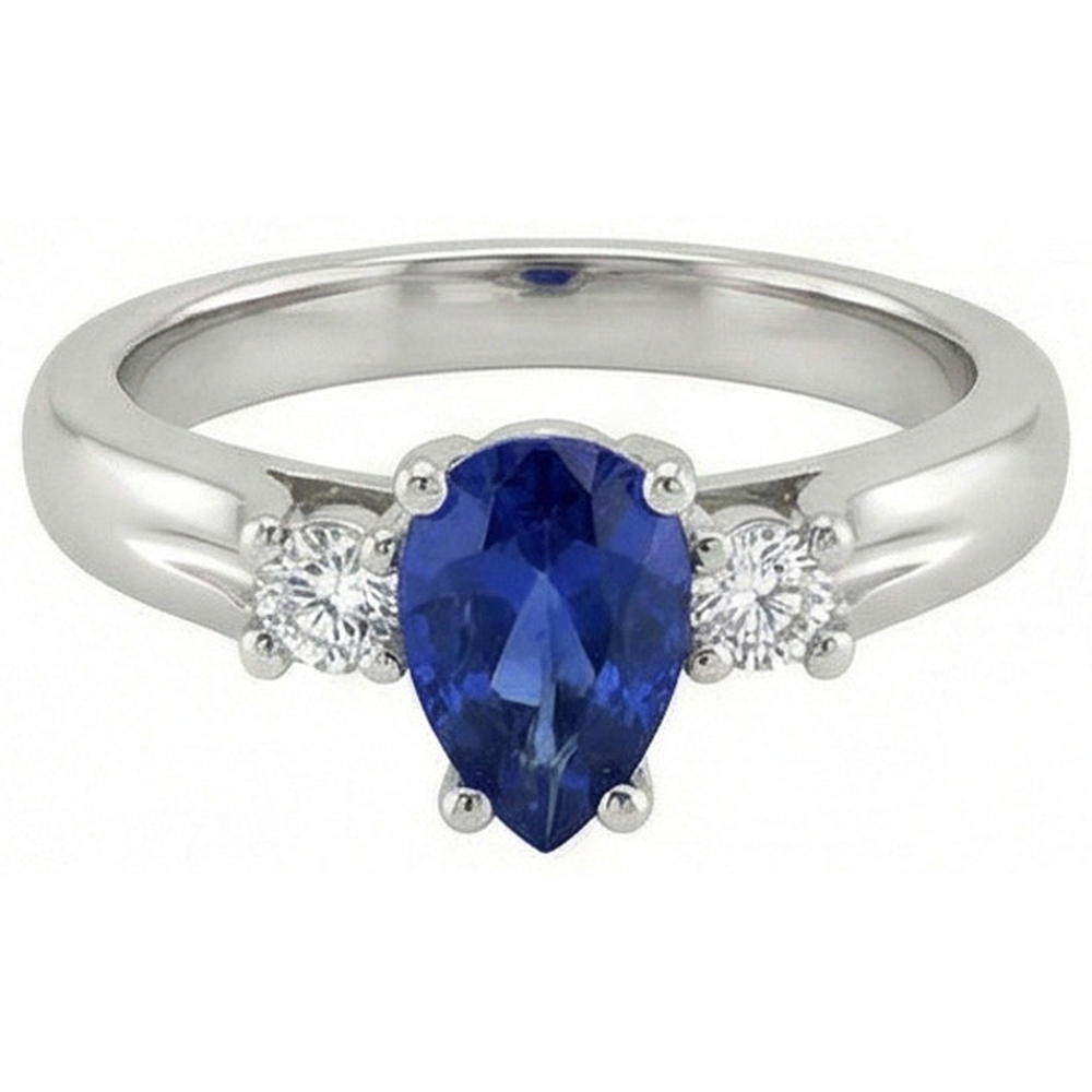 Sri Lanka Sapphire And Natural Earth Mined Diamond ( Not Lab Grown ) s 3 Stone Ring 1.70 Carats Gold 14K