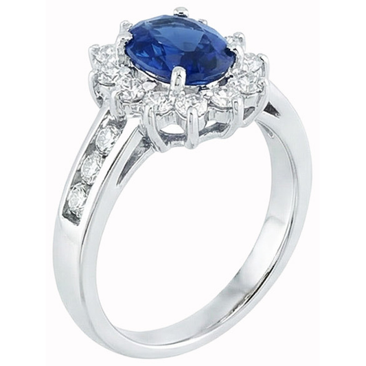 Sri Lanka Sapphire And Natural Earth Mined Diamond ( Not Lab Grown ) s Round Cut Ring 3.80 Ct White Gold