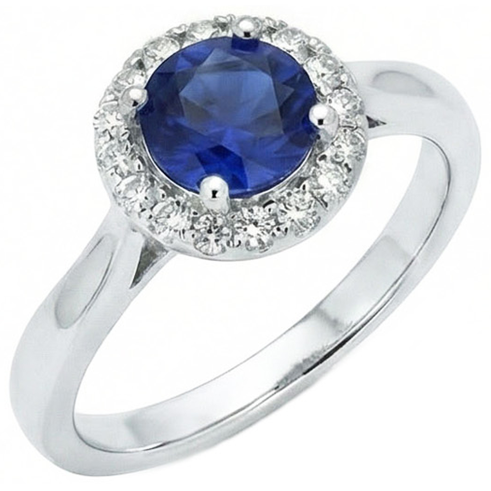 Sri Lanka Sapphire Natural Earth Mined Diamond ( Not Lab Grown )  Ring White Gold 14K 2.5 Ct.