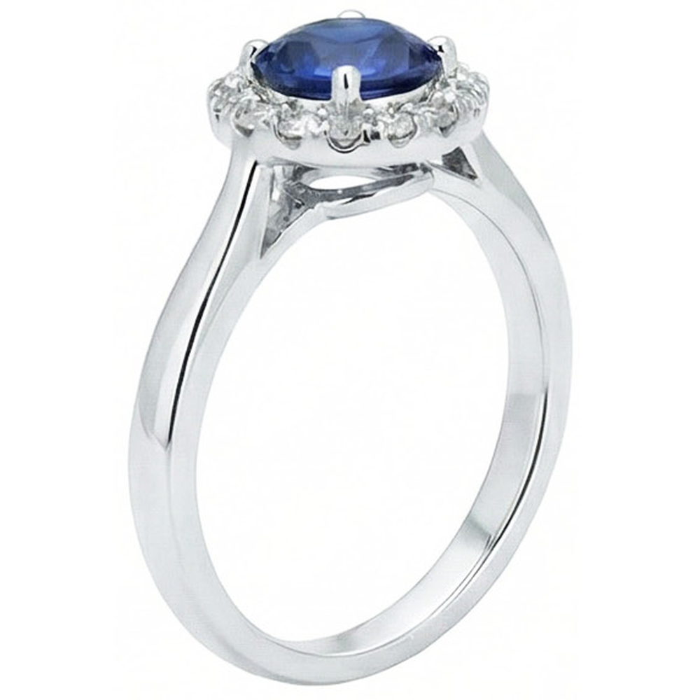 Sri Lanka Sapphire Natural Earth Mined Diamond ( Not Lab Grown )  Ring White Gold 14K 2.5 Ct.