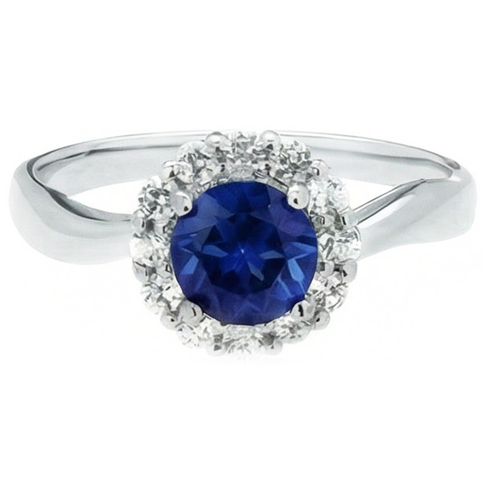 Sri Lanka Sapphire Natural Earth Mined Diamond ( Not Lab Grown )  Ring White Gold 14K 2.5 Ct.