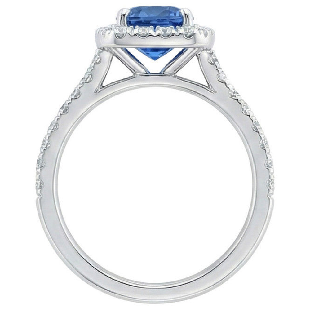 Sri Lanka Sapphire Natural Earth Mined Diamond ( Not Lab Grown ) s Ring Gold White 14K 3.35 Carats