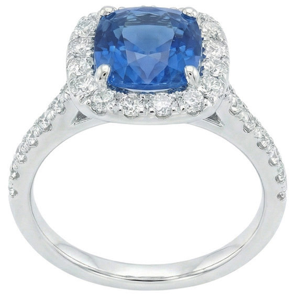 Sri Lanka Sapphire Natural Earth Mined Diamond ( Not Lab Grown ) s Ring Gold White 14K 3.35 Carats