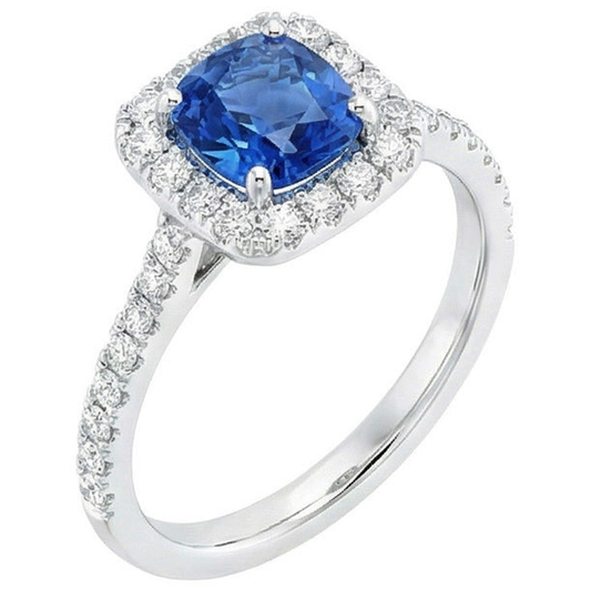 Sri Lanka Sapphire Natural Earth Mined Diamond ( Not Lab Grown ) s Ring Gold White 14K 3.35 Carats