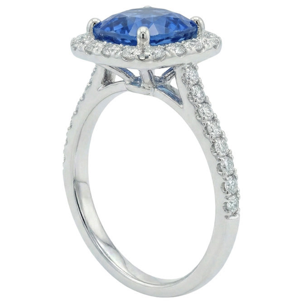 Sri Lanka Sapphire Natural Earth Mined Diamond ( Not Lab Grown ) s Ring Gold White 14K 3.35 Carats