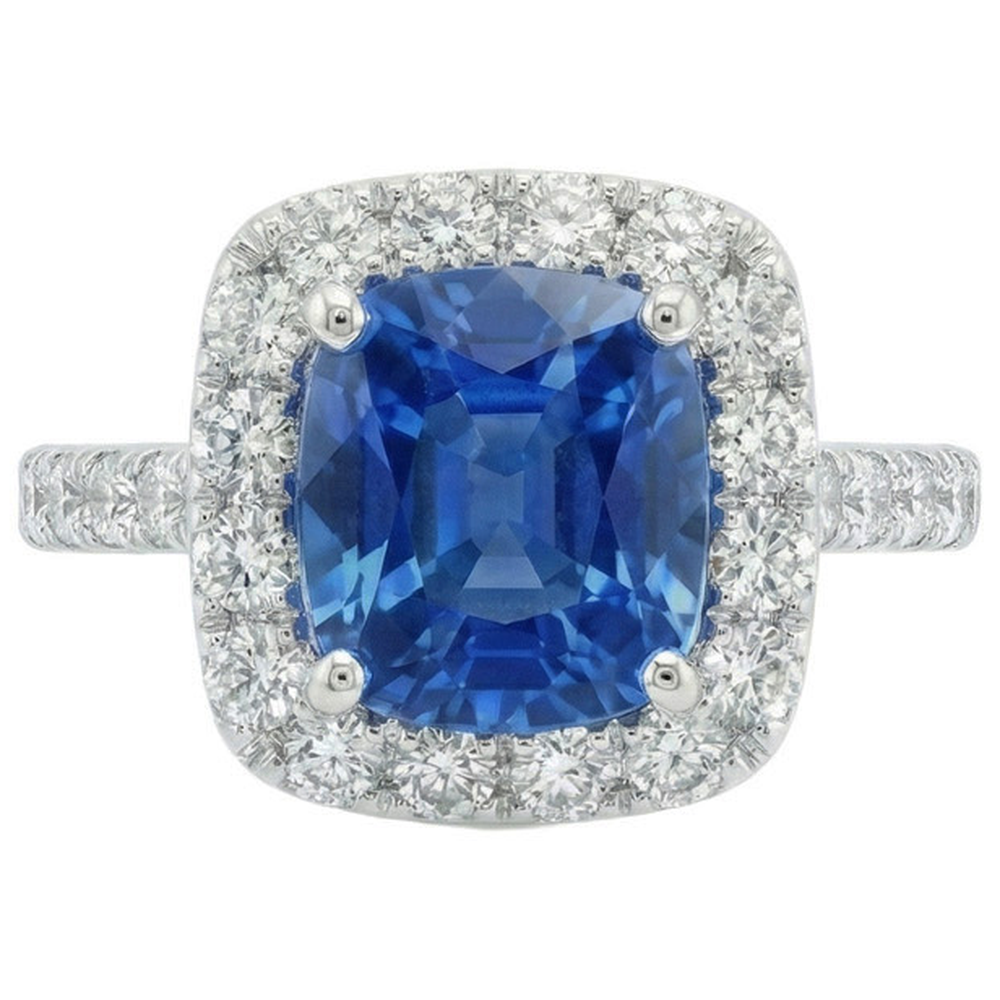 Sri Lanka Sapphire Natural Earth Mined Diamond ( Not Lab Grown ) s Ring Gold White 14K 3.35 Carats