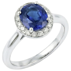 Sri Lanka Sapphire Oval And Round Natural Earth Mined Diamond ( Not Lab Grown )  Ring Gold 14K 2.90 Ct.