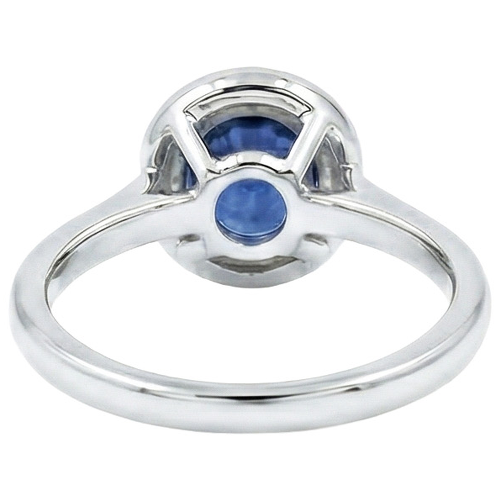 Sri Lanka Sapphire Oval And Round Natural Earth Mined Diamond ( Not Lab Grown )  Ring Gold 14K 2.90 Ct.