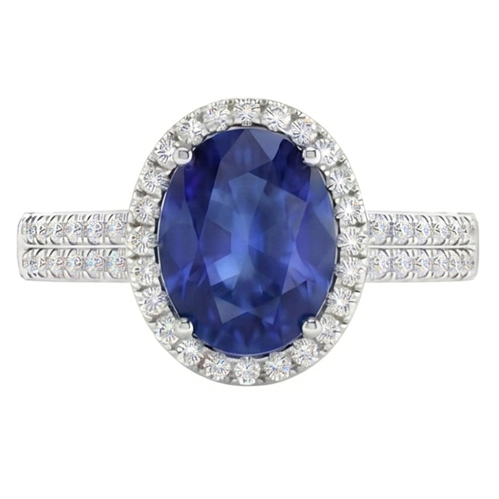 Sri Lanka Sapphire Oval And Round Natural Earth Mined Diamond ( Not Lab Grown ) s 7.01 Ct Ring Diamonds