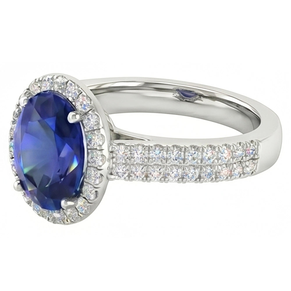 Sri Lanka Sapphire Oval And Round Natural Earth Mined Diamond ( Not Lab Grown ) s 7.01 Ct Ring Diamonds