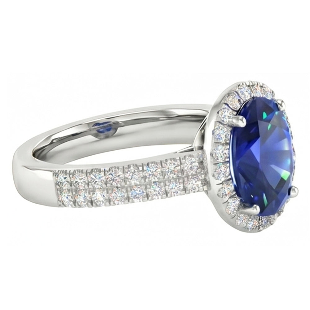 Sri Lanka Sapphire Oval And Round Natural Earth Mined Diamond ( Not Lab Grown ) s 7.01 Ct Ring Diamonds