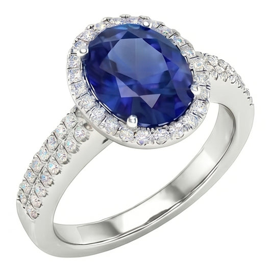 Sri Lanka Sapphire Oval And Round Natural Earth Mined Diamond ( Not Lab Grown ) s 7.01 Ct Ring Diamonds