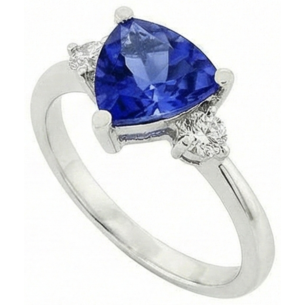 Sri Lanka Sapphire Trillion And Round Natural Earth Mined Diamond ( Not Lab Grown )s 5 Ct Wedding Ring