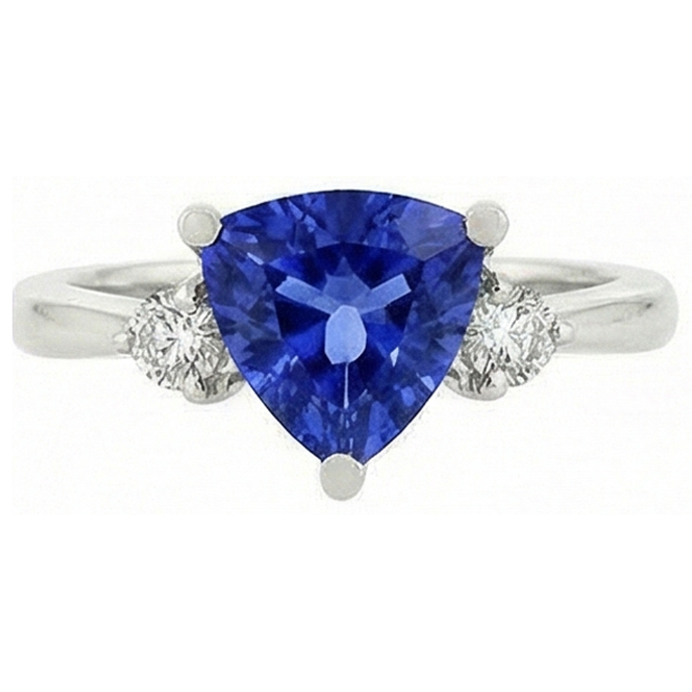 Sri Lanka Sapphire Trillion And Round Natural Earth Mined Diamond ( Not Lab Grown )s 5 Ct Wedding Ring