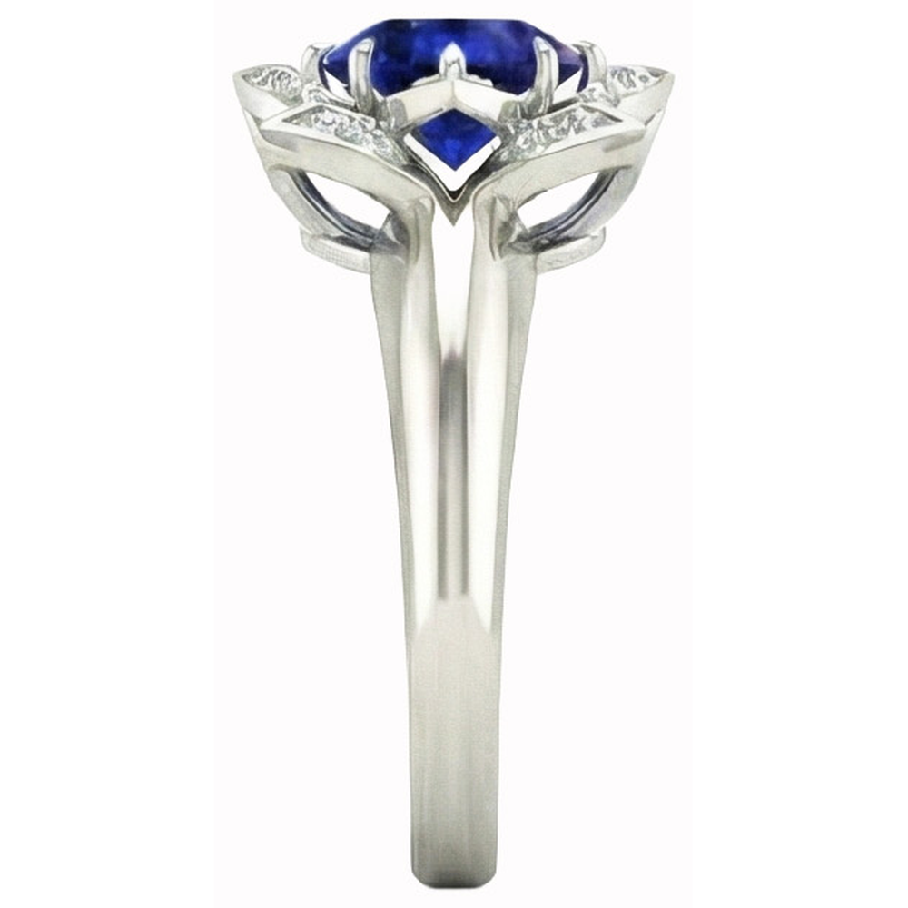 Sri Lanka Sapphire & Natural Earth Mined Diamond ( Not Lab Grown ) Wedding Ring 2.50 Carats White Gold 14K