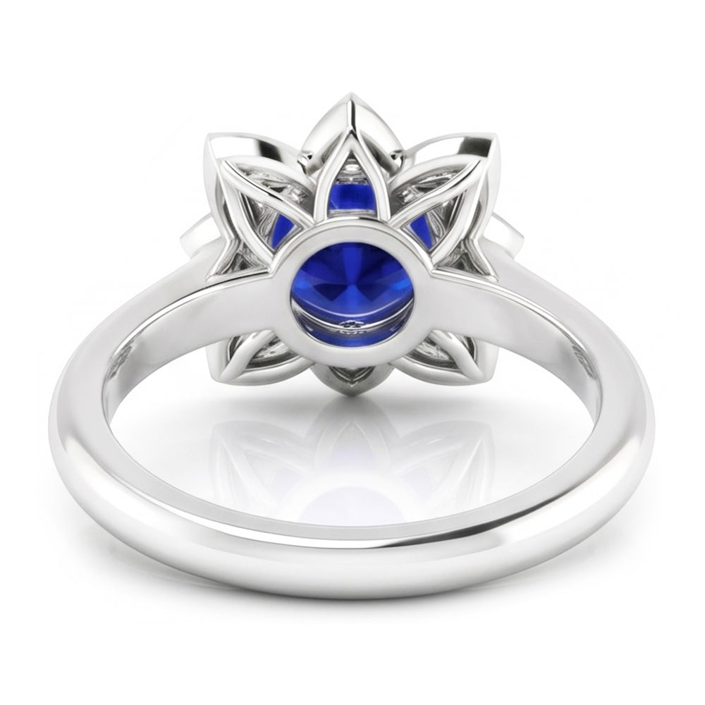 Sri Lanka Sapphire & Natural Earth Mined Diamond ( Not Lab Grown ) Wedding Ring 2.50 Carats White Gold 14K