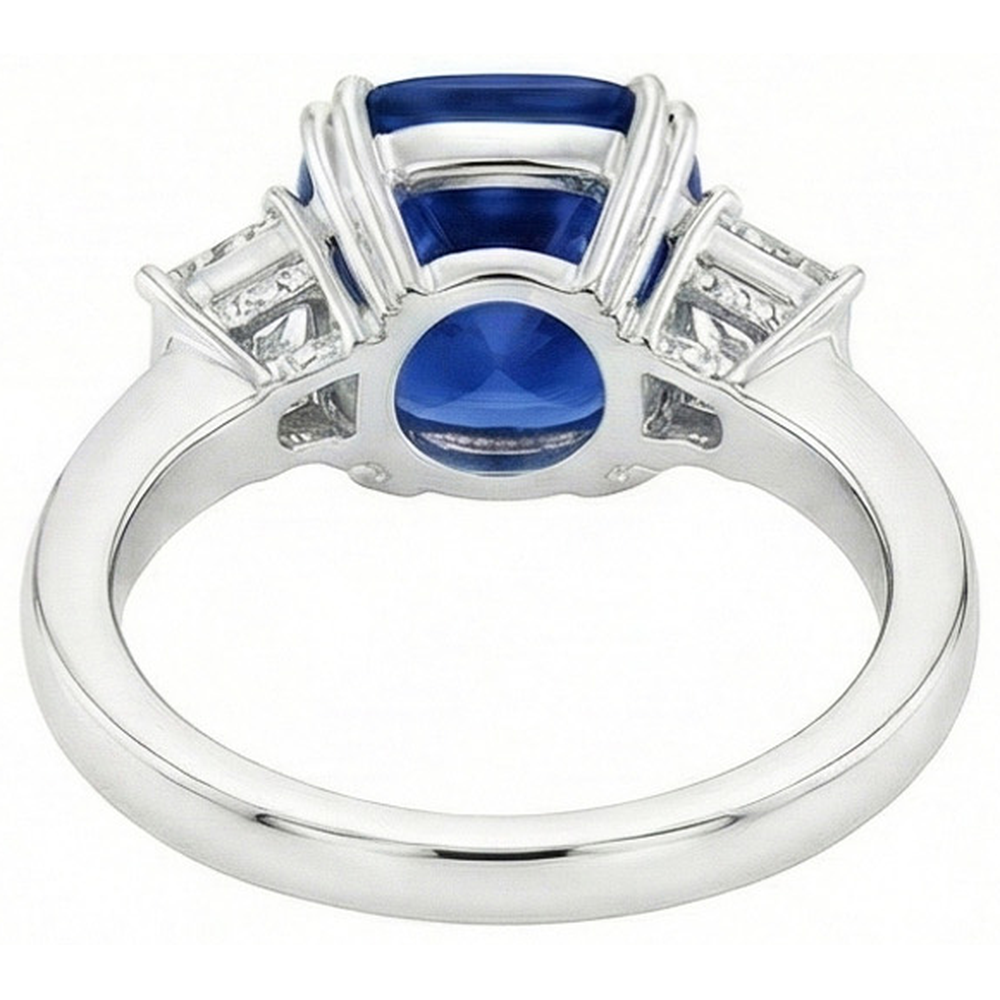Sri Lankan Blue Sapphire Asscher Natural Earth Mined Diamond ( Not Lab Grown )  Ring 2 Ct. WG 14K