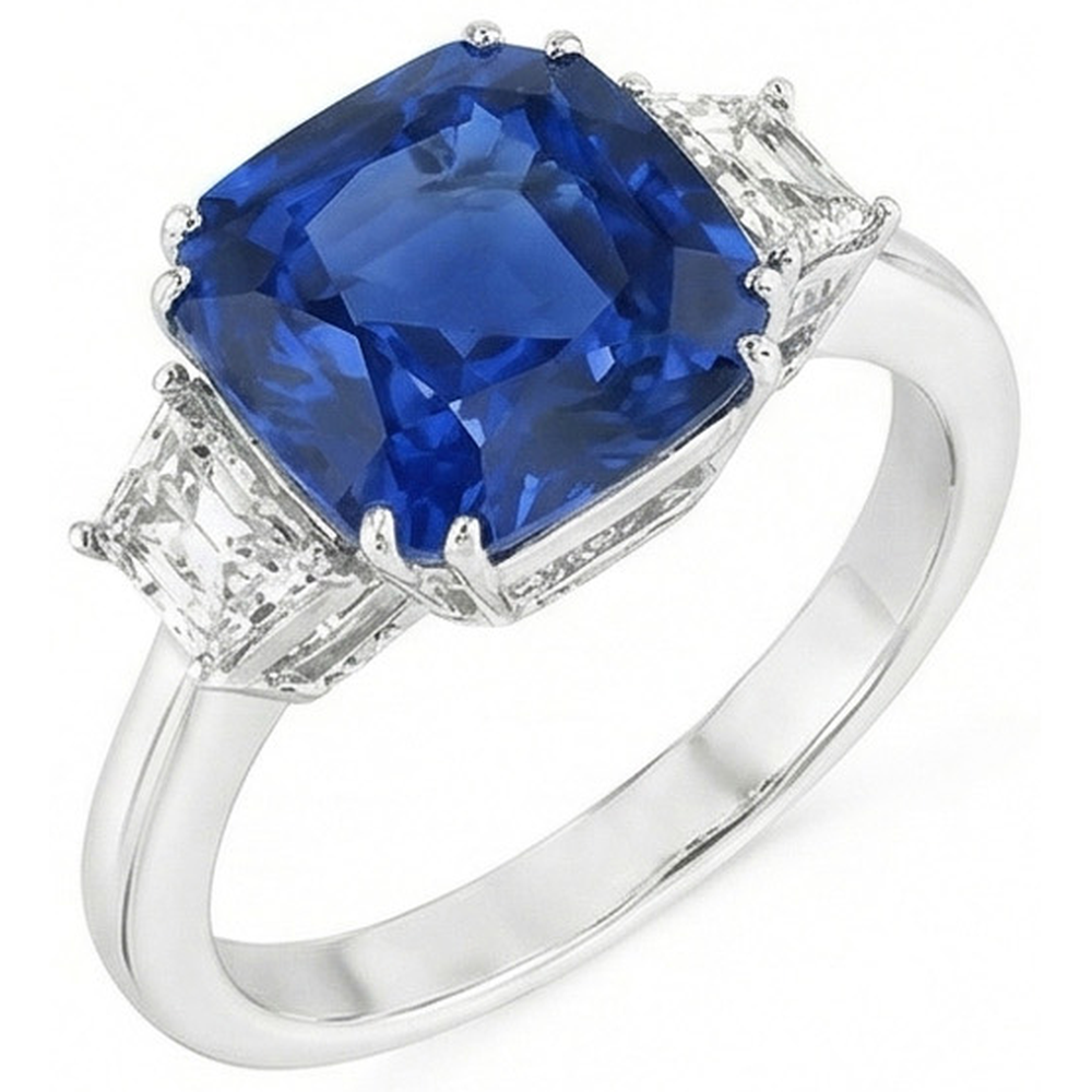 Sri Lankan Blue Sapphire Asscher Natural Earth Mined Diamond ( Not Lab Grown )  Ring 2 Ct. WG 14K