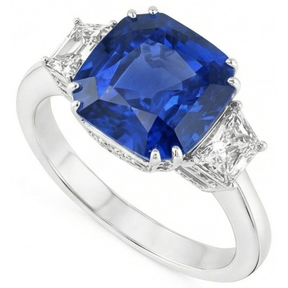 Sri Lankan Blue Sapphire Asscher Natural Earth Mined Diamond ( Not Lab Grown )  Ring 2 Ct. WG 14K