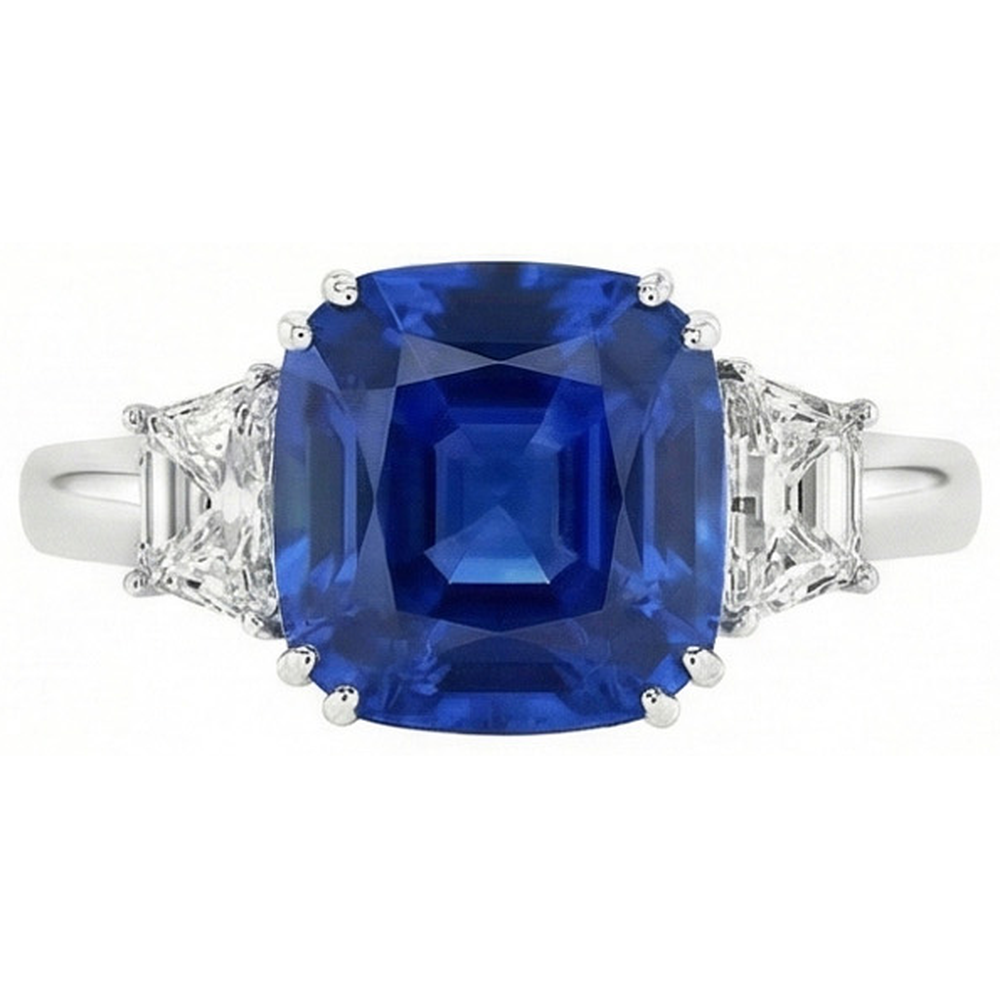 Sri Lankan Blue Sapphire Asscher Natural Earth Mined Diamond ( Not Lab Grown )  Ring 2 Ct. WG 14K