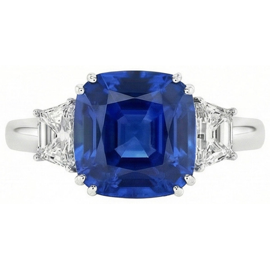 Sri Lankan Blue Sapphire Asscher Natural Earth Mined Diamond ( Not Lab Grown )  Ring 2 Ct. WG 14K
