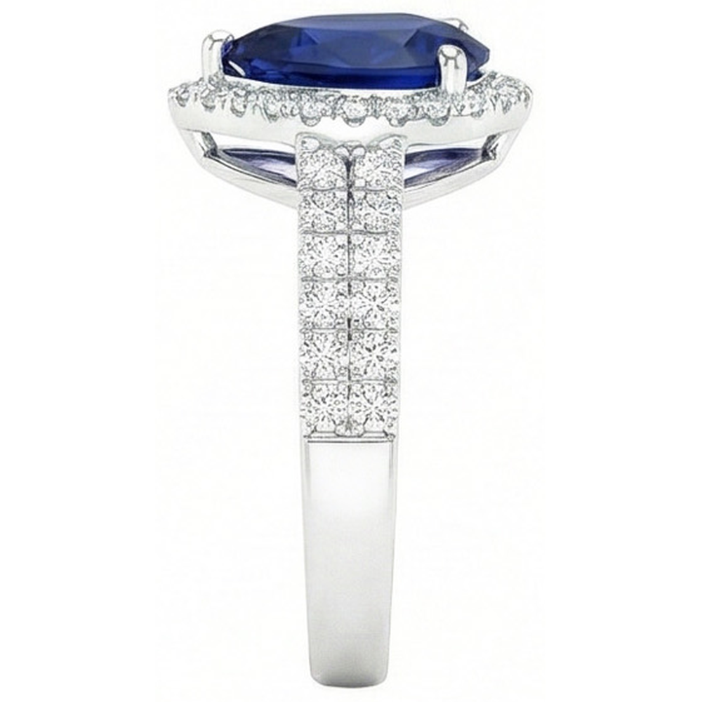 Sri Lankan Blue Sapphire Pear & Round Natural Earth Mined Diamond ( Not Lab Grown )  Ring 2.75 Carat WG 14K
