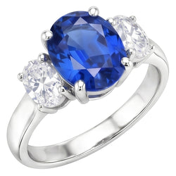 Sri Lankan Blue Sapphire & Natural Earth Mined Diamond ( Not Lab Grown )  Ring 3 Stone 2.60 Carat WG 14K